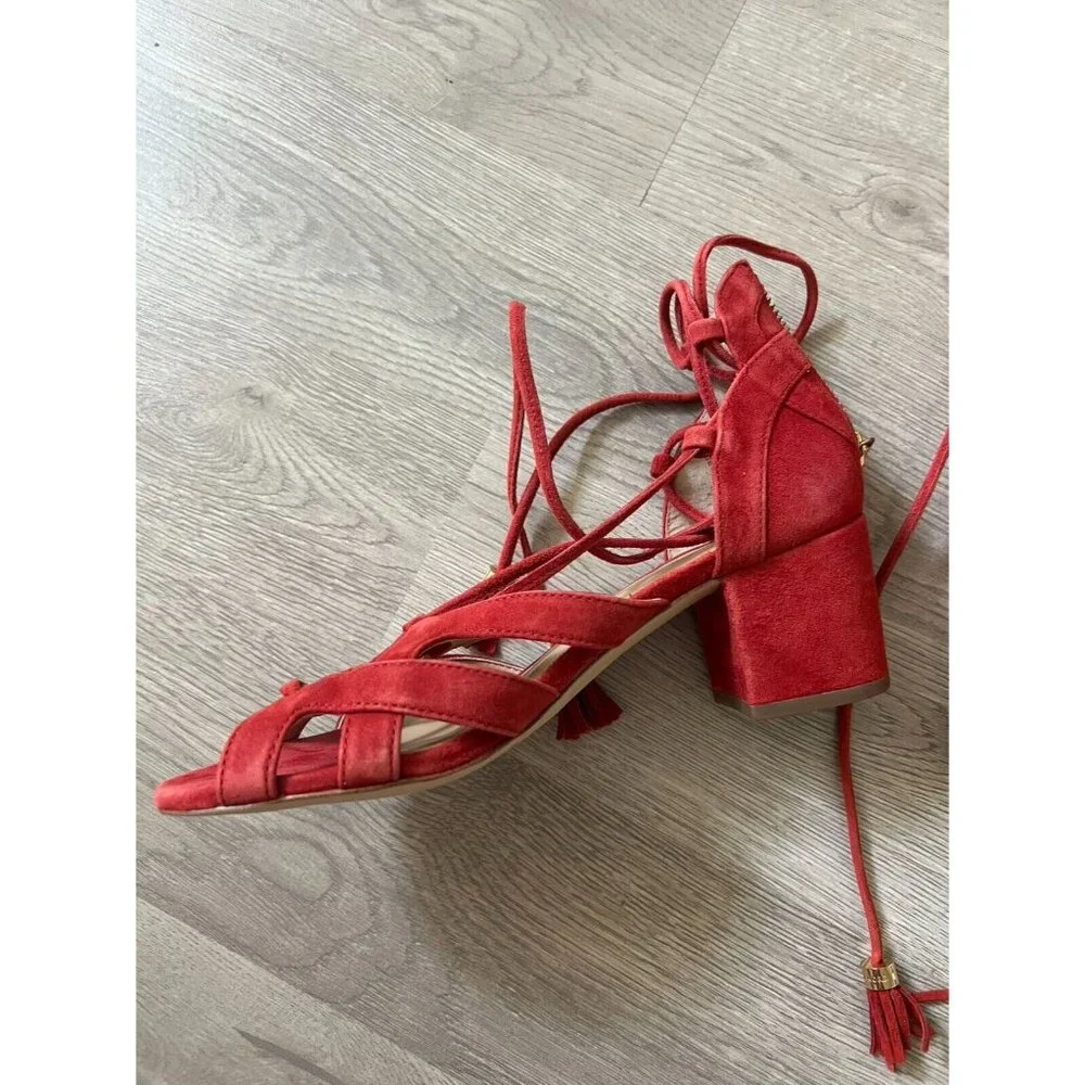 Michael Kors Mirabel Suede Open Toe Lace Up Sandal Heels Size 5 - Picture 5 of 11